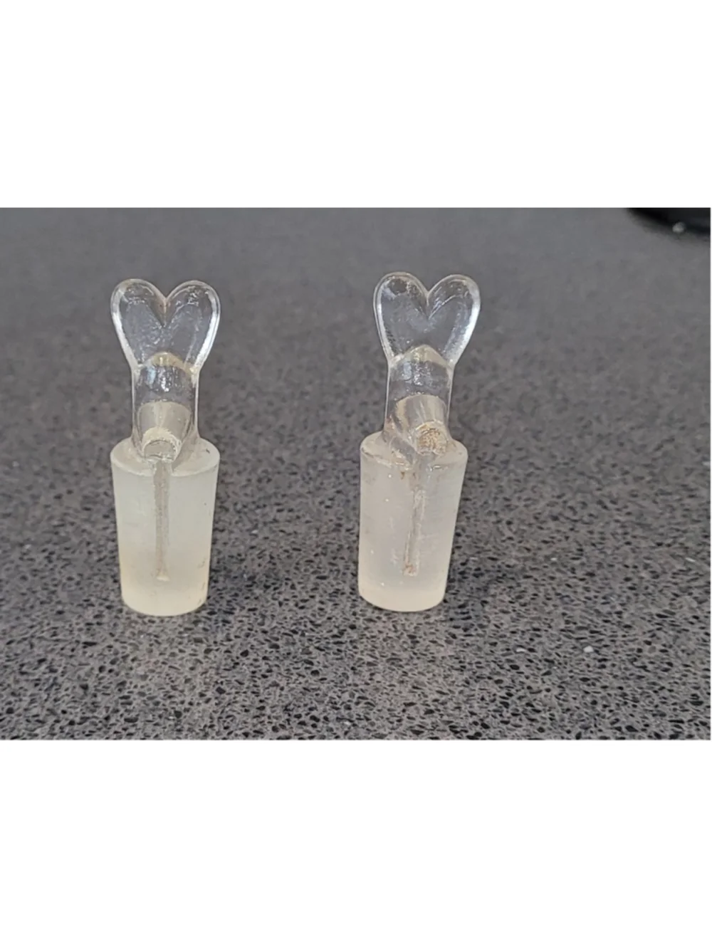 Vintage Glass Bottle Stoppers Heart Top Ground Glass Apothecary Lab Stoppers Set